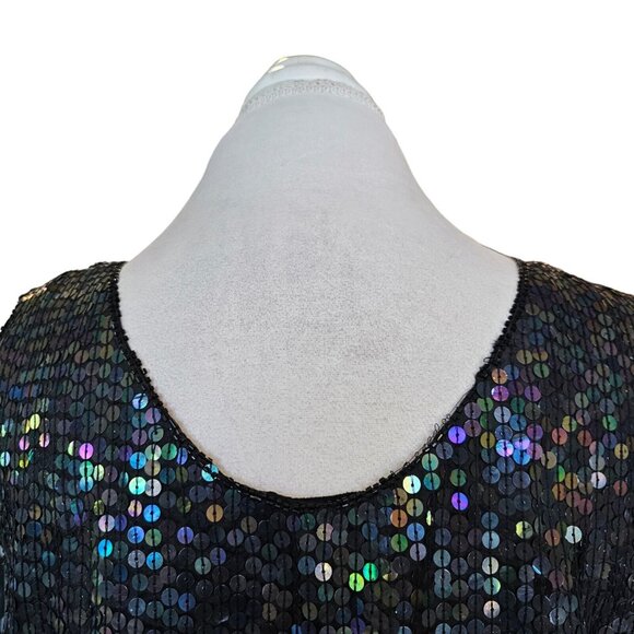 80s Womens Small Black Mermaid Sequins Tank Evening Blouse Silk Cocktail NWT - Picture 3 of 12